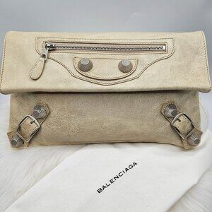 Balenciaga  Neutral Beige Leather Clutch
